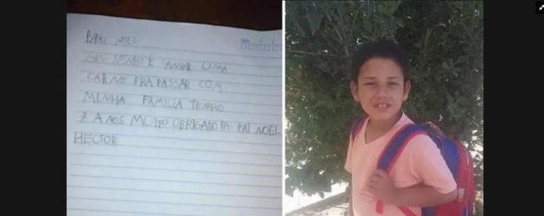 Em carta ao ‘Papai Noel’, menino pede carne para assar no Natal