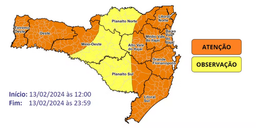 Após máxima de 39ºC, SC tem mudança no tempo com chuva intensa e risco de alagamento