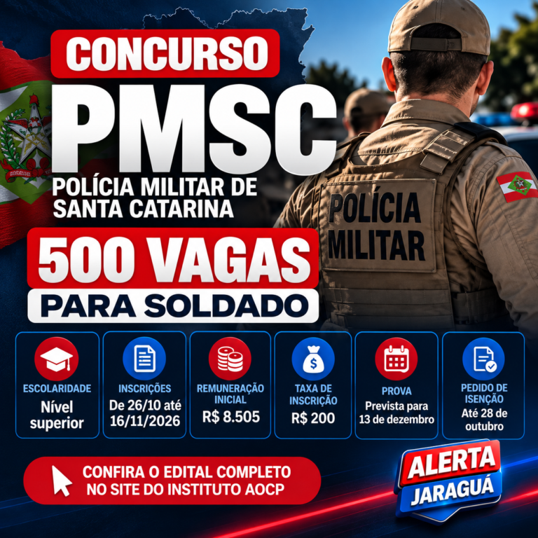 PMSC ABRE INSCRIÇÕES PARA CONCURSO COM 500 VAGAS DE SOLDADO EM SANTA CATARINA