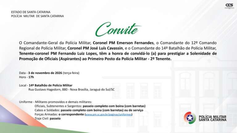 POLÍCIA MILITAR REALIZA SOLENIDADE DE PROMOÇÃO DE OFICIAIS EM JARAGUÁ DO SUL